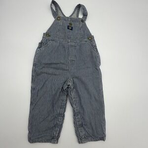 OshKosh Bgosh Kids 24 Months Hickory Stripe Jersey‎ Lined Denim Overalls Blue
